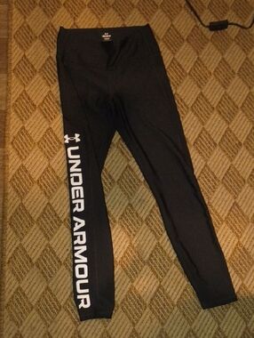 Under Armour Black Leggings with White Side Logo